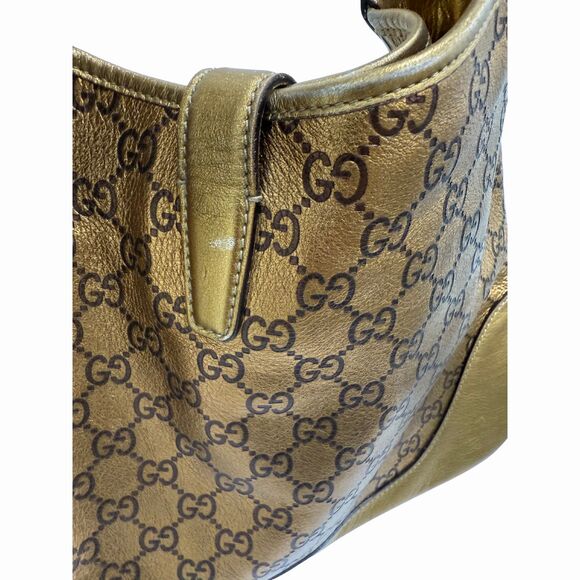 Gucci Metallic Gold Leather Web Jackie O Bouvier Medium Hobo Shoulder Bag - Picture 7 of 7